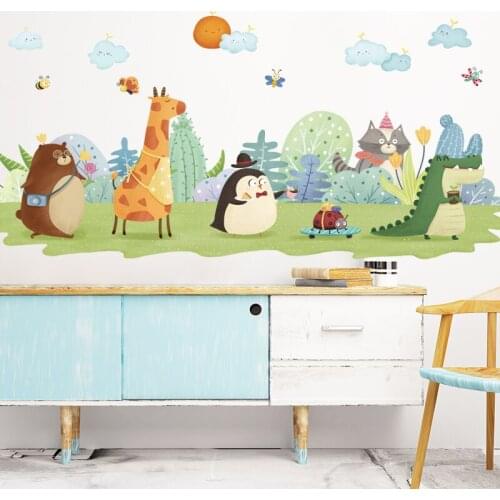 Cartoon Animal Kids Wall Sticker Alligator Giraffe Bear Nursery Bathroom Wall Decoration Poster adesivo de parede