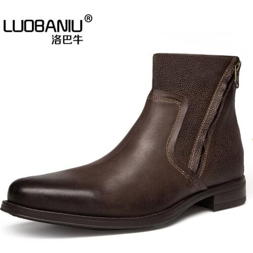 Big Size Men Pointed Toe Chelsea Boots Man Mid- calf Boots Real Leather Oxfords Autumn Winter Retro Casual Shoes