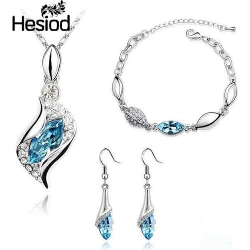 Hesiod Fashion Classic Horseshoe Silver Chain Earring Necklace Bracelet Multicolor Crystal Wedding Jewelry Sets for Women