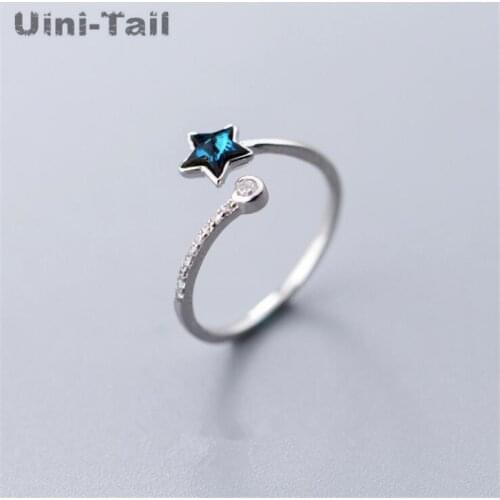 Uini-Tail new 925 sterling silver small fresh blue five-pointed star micro-inlaid opening ring fashion trend literary jewelry