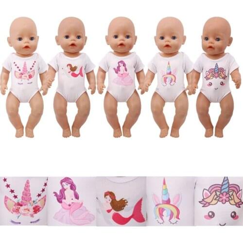 Doll Clothes Swimsuit Unicorn Mermaid Print For 18 Inch American Doll Girls & 43 Cm New Born Baby Items,Doll Clothes Accessories
