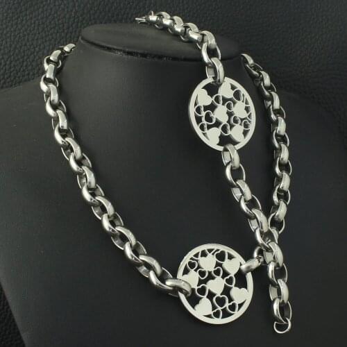 Wholesale Stainless Steel Vintage Jewelry Round Silver Color Bracelet Necklace Sets For Woman SGEZANCF