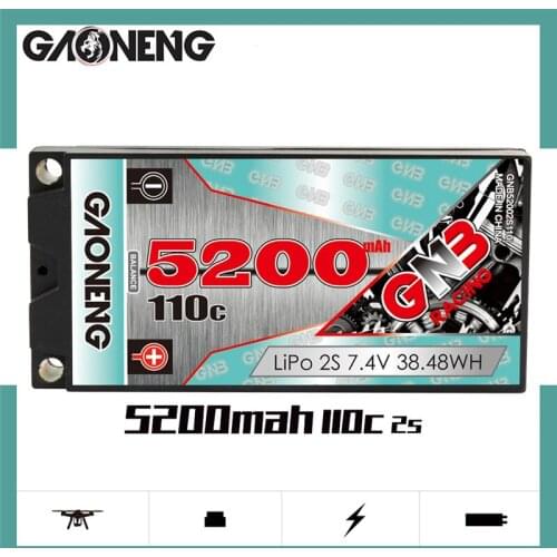 Original GNB 7.4V 2S 5200mAh 110C See Through 5.0mm Bullet Hardcase SHORTY LiPo Battery for 1/10 RC Drift Car MST Cherry D5 D5M