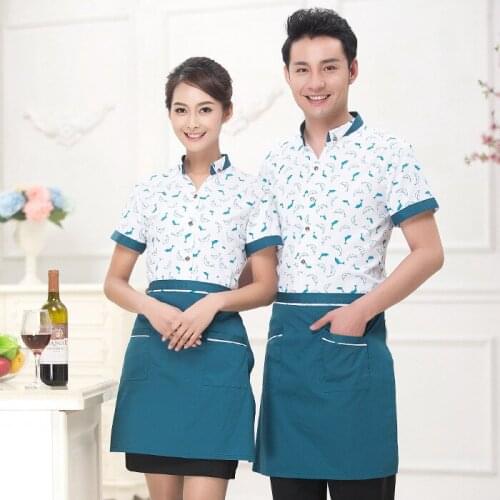 Hotel Overalls Summer Womens Restaurant Cafe Waitress Uniform Single Jacket Catering Short Sleeve Waiter Work Wear Shirt H2268