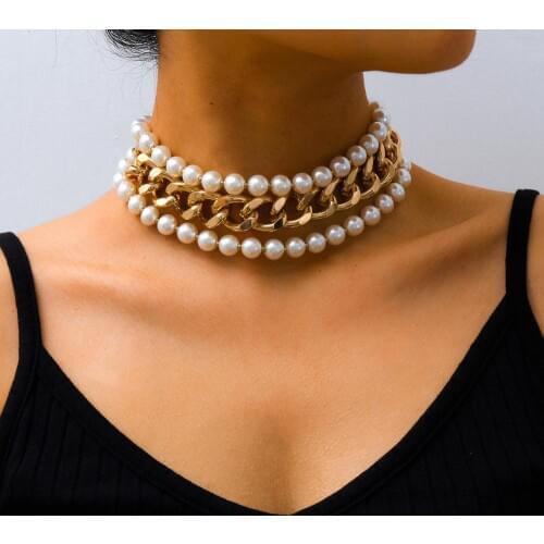 KMVEXO Punk Simulated Pearl Strand Choker Necklace Collar Statement Cuban Chain Necklace Women Wedding Party Gothic Jewelry 2020