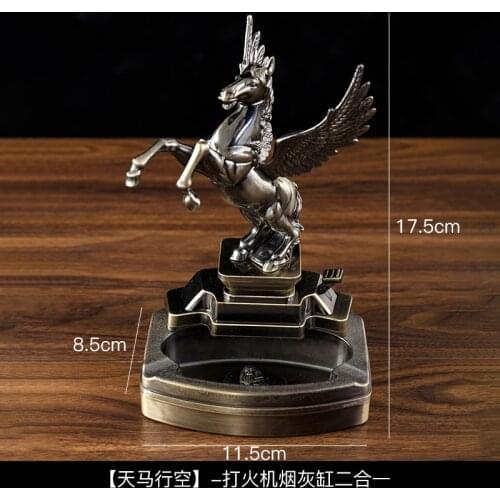 Retro Home Ashtray Lighter Two In One Metal Multifunction Lighter Office Living Room Anti-fly Ash Animal Decoration with Cover