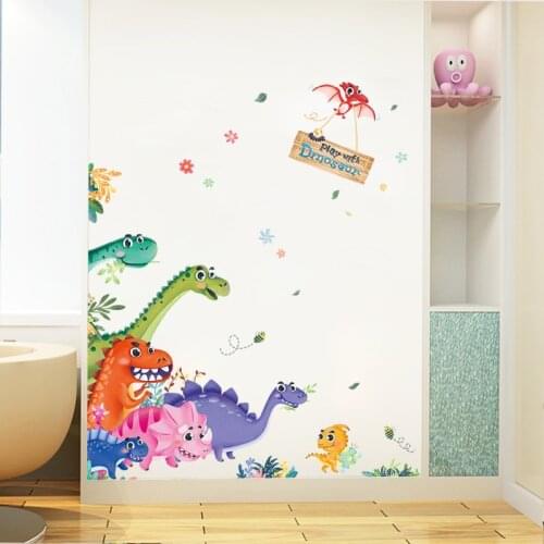 Removable Cartoon Dinosaur Wall Stickers for Kids room Kindergarten Nursery Wall Decals Self-adhesive Vinyl DIY PVC Wall Murals