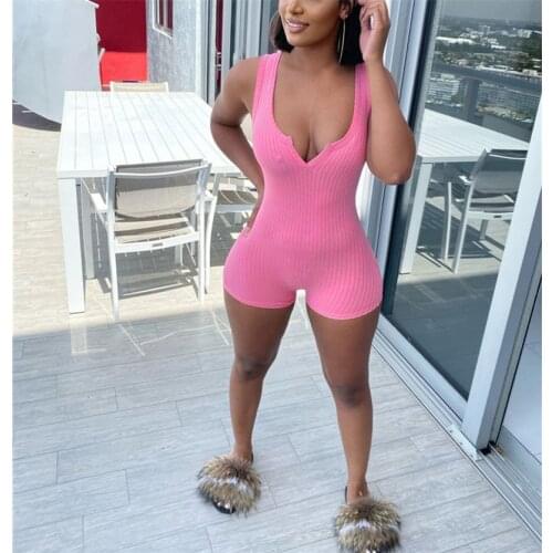 Thorn Tree Fitness Playsuit Bodysuit Women Sleeveless V-neck Rompers Women Jumpsuit Shorts Sportwear Overalls Biker Shorts 2021