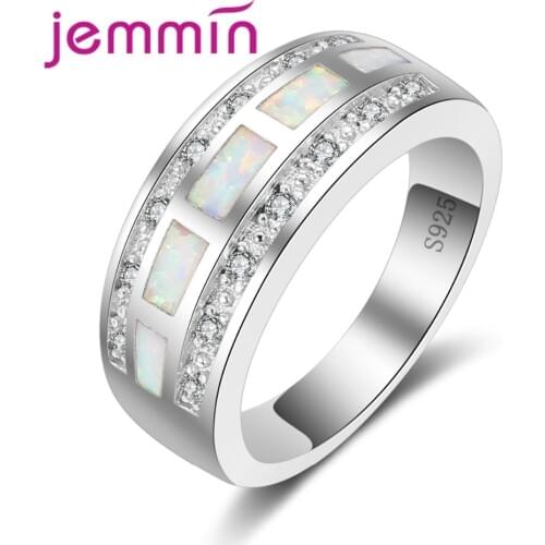 Fine Clear Micro Rhinstone Party 925 Sterling Silver Rings For Women Fine White Fire Opal Finger Ring Engagement Anillos