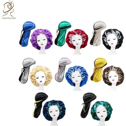 Unisex Men Durag Two colors Long Tail Waves For men Solid Wide Women turban Bonnet Cap Sleeping Hat Matching Bandana Chemo Hat