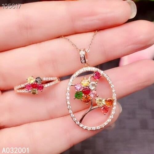 KJJEAXCMY fine jewelry natural Tourmaline 925 sterling silver women gemstone pendant necklace ring set support test luxury