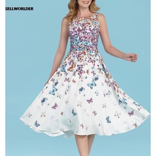 2021 Sundress Boho Summer Women ClothesFashion Sexy O Neck Butterfly Print Dress Sleeveless Beach Patry A Line Mid Dress
