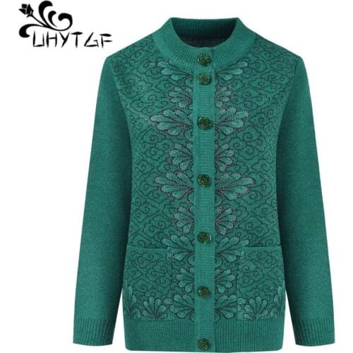 UHYTGF Womens sweater Fashion single-breasted cardigan womens winter sweater coat knitted loose 4XL plus size top Female 683