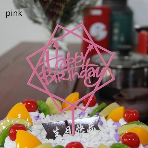 1PCS Glitter Happy Birthday Cake Topper Acrylic Letter Gold Silver Red Pink Cake Top Flag Decoration For Birthday Party Supplies