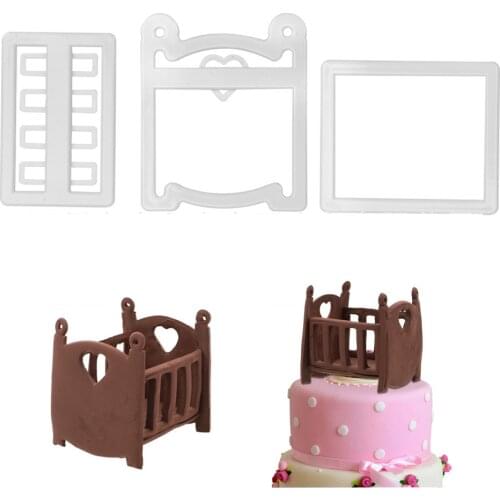 3pcs/set Cute Baby Bed Shape Fondant Cutter Cake Decorating Tool Cartoon Animal Paste Pastry Sugar Craft Cutter Mold Tools