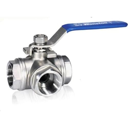 3 Way BSP Female Thread L-type 304 Stainless Steel Ball Valve DN08 DN10 DN15 DN20 DN25 1Pcs