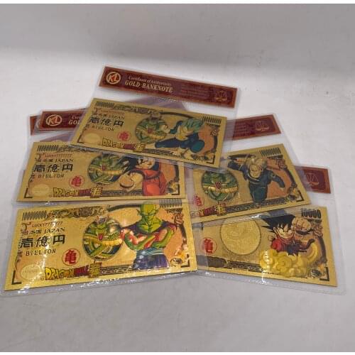 31 Designs Japan Anime Dragon Cartoon DBZ 10000 Yen Gold Banknote with Display Bag for classic childhood memory Collection