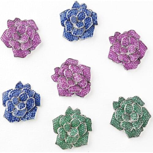 33x35mm Colorful cubic zircon CZ Micro Pave Flower Connector Tassel Pendant necklace Bracelet Jewelry DIY