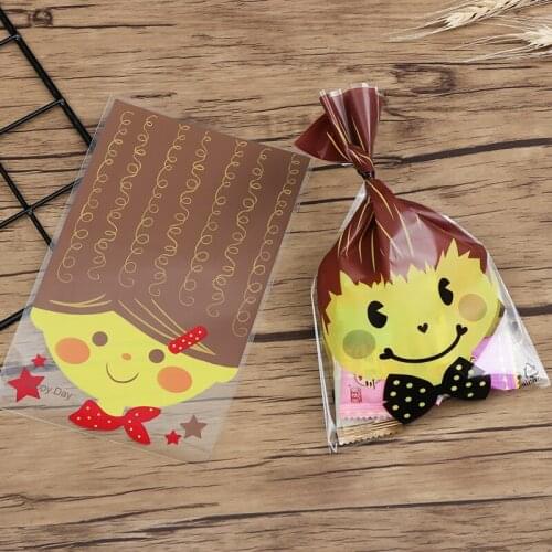 50pcs Cute Girl and Boy Plastic Bag Wedding Birthday Cookie Candy Gift Packaging Bags OPP Self Adhesive Party Favors