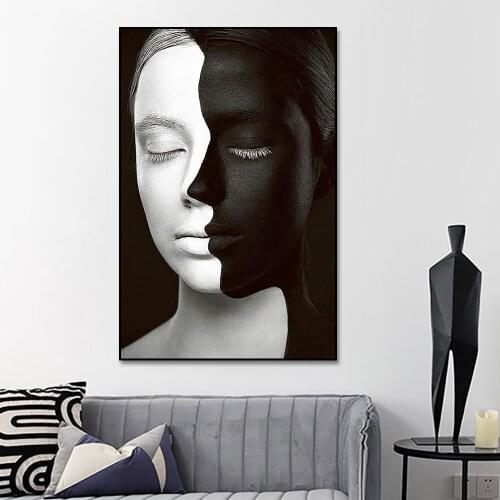 Abstract White and Black Women Portrait Pictures Canvas Painting Home Wall Art Decor Elegant Lady Face Printed Posters no frame