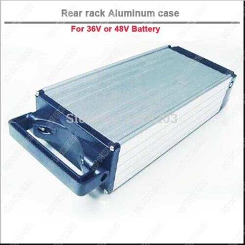 Rear rack type electric bike storage aluminum box for 48V or 36V E-bike battery aluminum case or lithium 18650 battery container