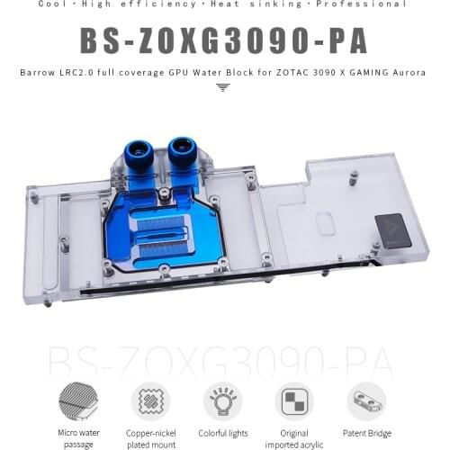Barrow BS-ZOXG3090-PA GPU Water Block for ZOTAC 3090 3080 X GAMING Trinity 5v ARGB LRC2.0 water cooler