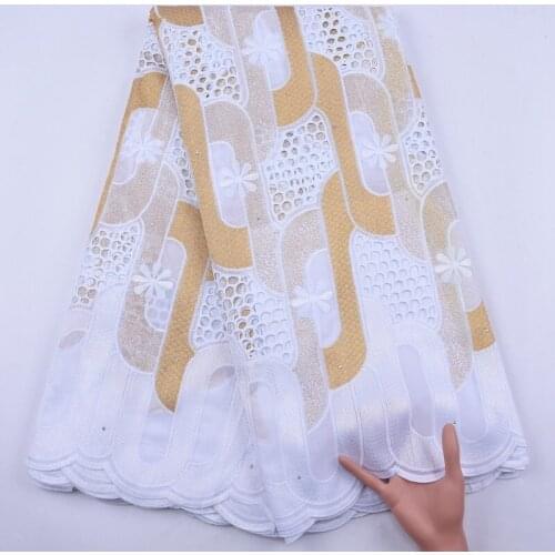 White Glod Cotton African Lace Fabric 2020 High Quality Lace Punch Swiss Voile Lace In Switzerland Nigerian Dry Lace Dress S1954