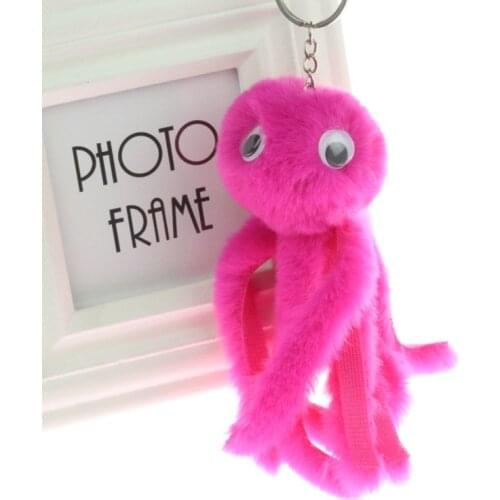 Cute Girls Plush Fur Pompom Octopus Keychain Fluffy Pom Pom Fur Ball Key Chain Women Car Bag Trinket Female Jewelry Party Gift