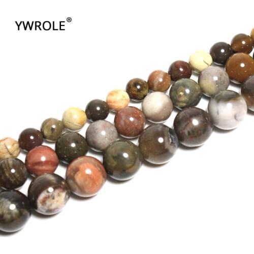 Round Shape Wood Petrified Natural Stone Loose Beads For Jewelry Making DIY Bracelet Material 6/8/10/12 mm Strand 15'' Material