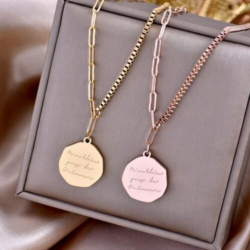 316L stainless steel fadeless letter round brand pendant necklace small crowd design sense personality simple collarbone chain