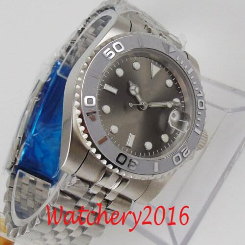 BLIGER 40mm Grey no logo dial luminous hands Sapphire Glass full jubilee stainless steel NH35 automatic movement Mens Watch