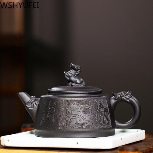 Large capacity 350ml Yixing tea pot purple clay teapot beauty kettle Raw ore Black mud Handmade Tea set Customized Tie Guanyin