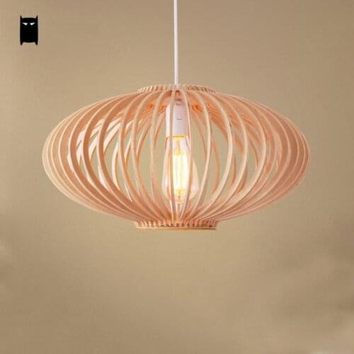 Wooden Lantern Lampshade Pendant Light Fixture Asian Japanese Style Hanging Ceiling Lamp Avize Abajour Luminaria for Study Room