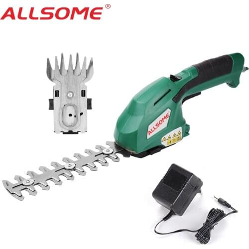 ALLSOME Electric Hedge Trimmer 2 in 1 7.2V Cordless Household Trimmer Rechargeable Weeding Shear Pruning Mower HT2668