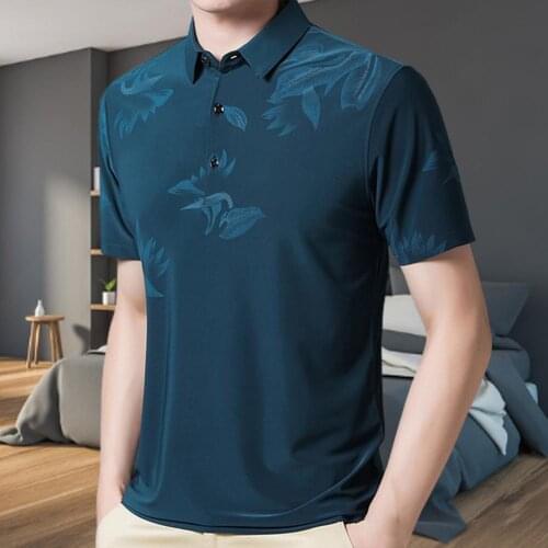 T-shirt Floral Print Short Sleeve Polyester Men Turn Down Collar Shirt Top for Summer Cotton Men Polo-Shirt Solid Short Sleeves