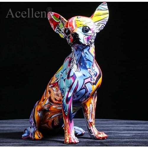 Creative Color Chihuahua Dog Statue Resin sculpture Crafts Simple Living Room Ornaments Home Office Store Decors Decorations