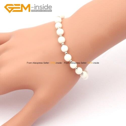 Round Natural White Tridacna Shell Bracelets Handmade Elastic Rope FreeShipping Wholesale Fashion Jewelry 7.5inch Gem-inside