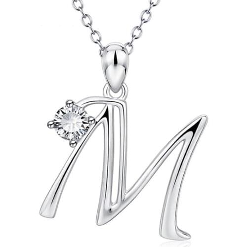 Fahion Crystal Necklace Delicate Initial 26 Letters Pendant Necklaces Silver Color for Friend English Name Jewelry Collares Gift