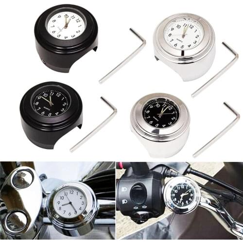 Motorbike Clock Dustproof Quartz Clock Waterproof Chrome Handlebar Mount Watch Motorcycle Timetable Universal 7/8" Moto Clock