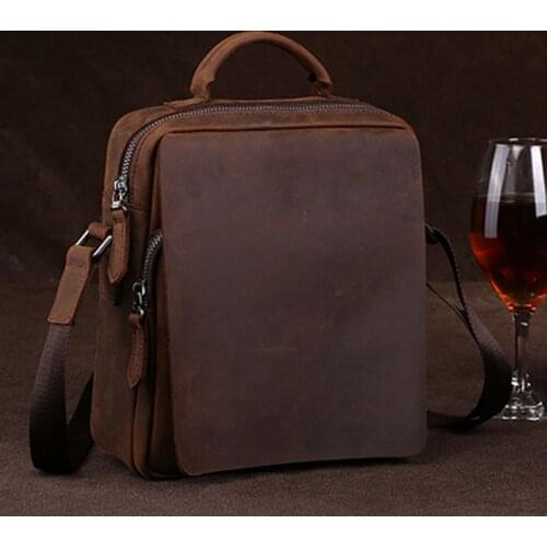 Men Crazy Horse Genuine Leather Cross Body Bag Handbag Business Vintage Messenger Shoulder Bag brand Leather Bag