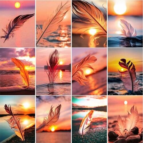 5D Feather Sunset Animal DIY Diamond Painting Cross Stitch Kit Mosaic Full Drill Diamond Embroidery Home Craft Art Decoration
