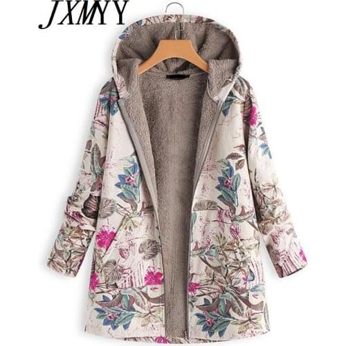 2021 New Women Winter Warm Floral Hooded Jacket Flower Print Hoody Vintage Oversized Coats Winter Padded Jacket Women Parkas