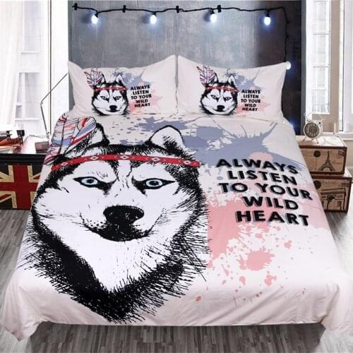 New Text Wolf Head Duvet Cover High Quality Home Textile Quilt Cover with 2 Pillowcase Fashion Bedding 3 Pcs Set and Sheet