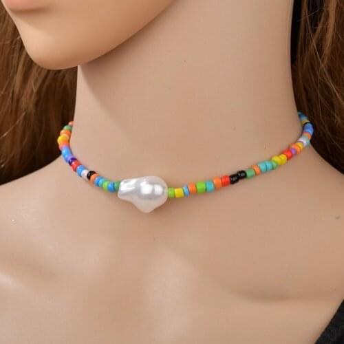 Bohemian Sweet Cute Colorful Irregular Beads Pearl Stitching Necklace for Women Men Girls Kid Neck Collar Jewelry Gift Wholesale