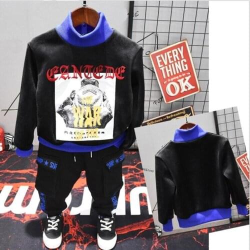 Casual childrens wear Kid Baby Boy Clothes Set boys Long sleeve Plush sweater + plush Sweatpants 2Pcs boys Clothes Sets 2-6Y