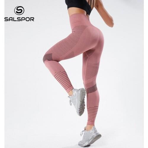 SALSPOR Seamless Hollow Women High Waist Fitness Leggings Sports Slim Push Up Sexy Spandex Leggins Casual Female Leggings Gym