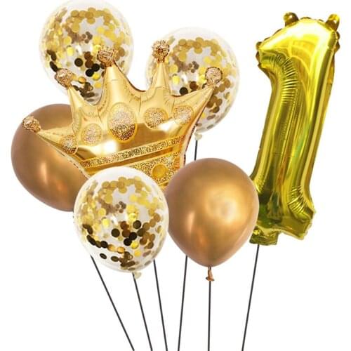 7pcs Happy Birthday 32inch Number Crown Foil Balloons 1st Birthday Anniversary Party Balloons Baby Shower Decoration Supplies