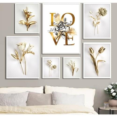 Modern Abstract Luxury Art Poster Print Gold Flower Picture Wall Art Canvas Painting Design Nordic Home Living Room Decoration