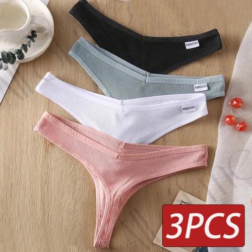 FINETOO 8 Colors Womens Thong G-String Cotton Thongs Womens Panties Sexy V Waist Female Underpants Pantys Lingerie M-XL