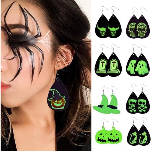 Luminous Earrings Halloween Fashion Drop Dangle Earrings Ghost Pumpkin Ear Studs Cosplay Masquerade Party Makeup Hairstyle Tool
